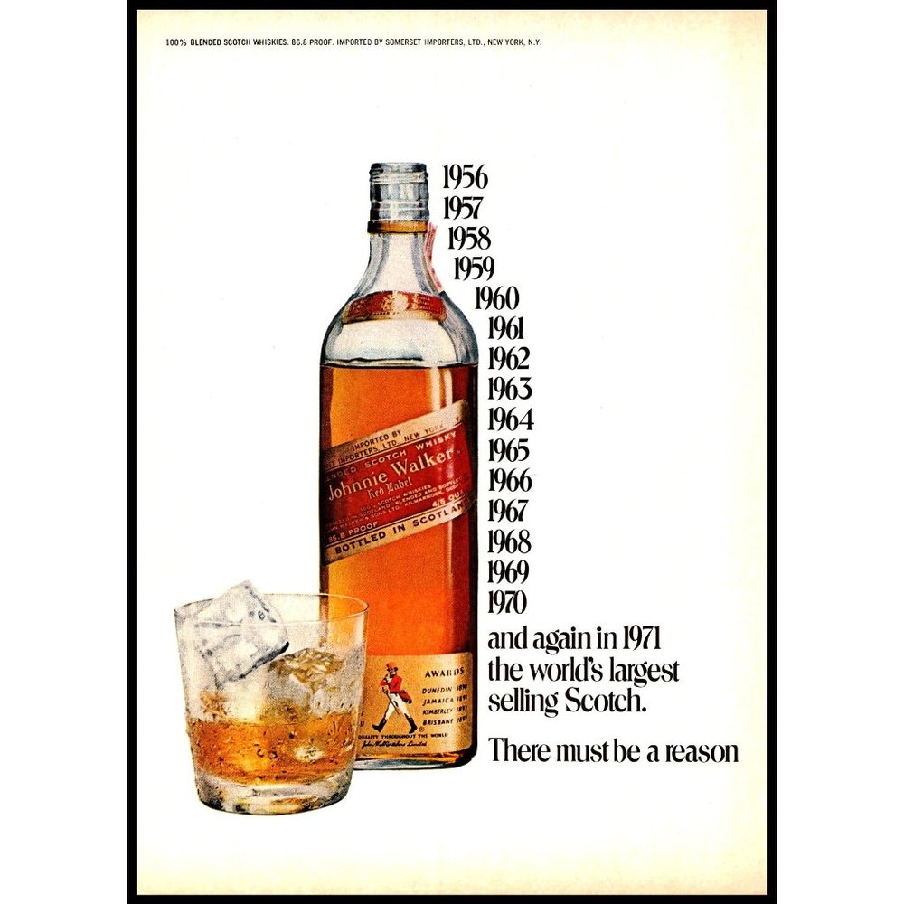 1972 Johnnie Walker Red Label Scotch Whisky Vintage Print Ad On the Rocks Photo